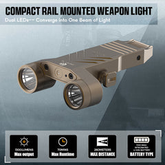 Brinyte XP22 Tan 1300+Lumens Rail Mounted Rechargeable Light with Momentary Light up/Strobe